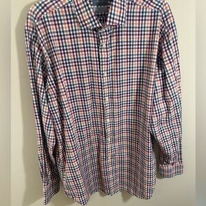 Thomas Dean TD Shirt Men Button Down burgandy Plaid Long Sleeve XL
